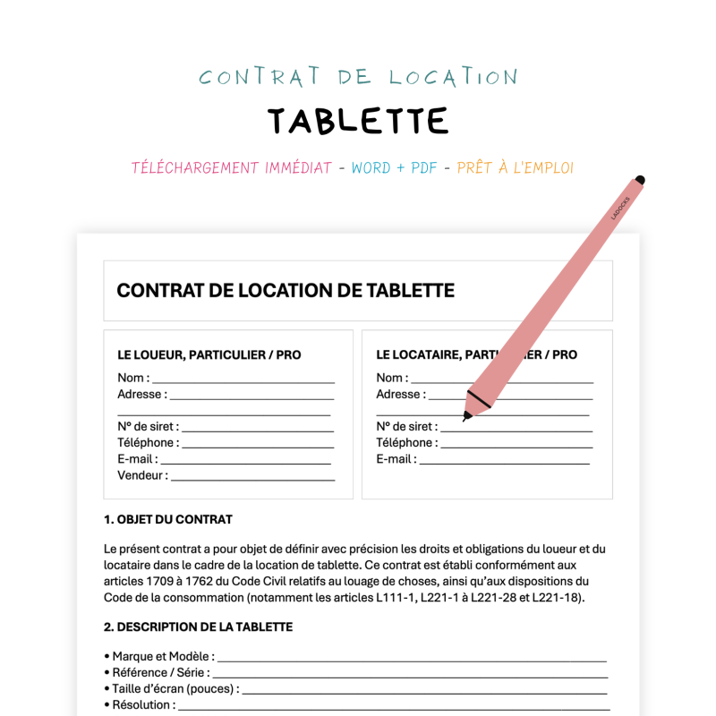 tablette Contrat de Location de Tablette