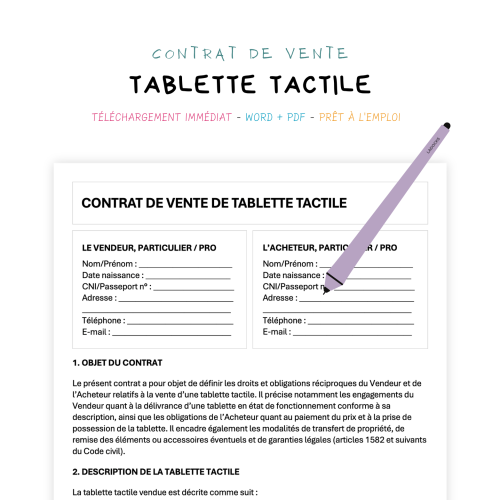 Contrat de Vente de Tablette Tactile