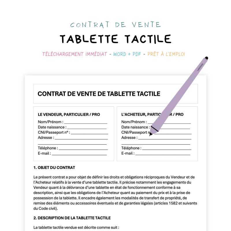 Contrat de Vente de Tablette Tactile
