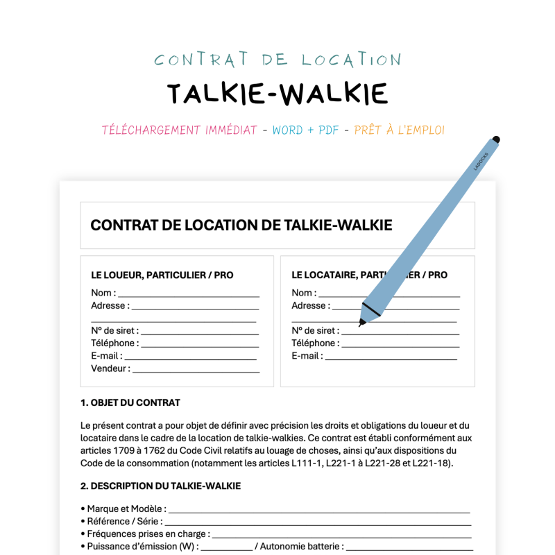 talkie-walkie Contrat de Location de Talkie-Walkies