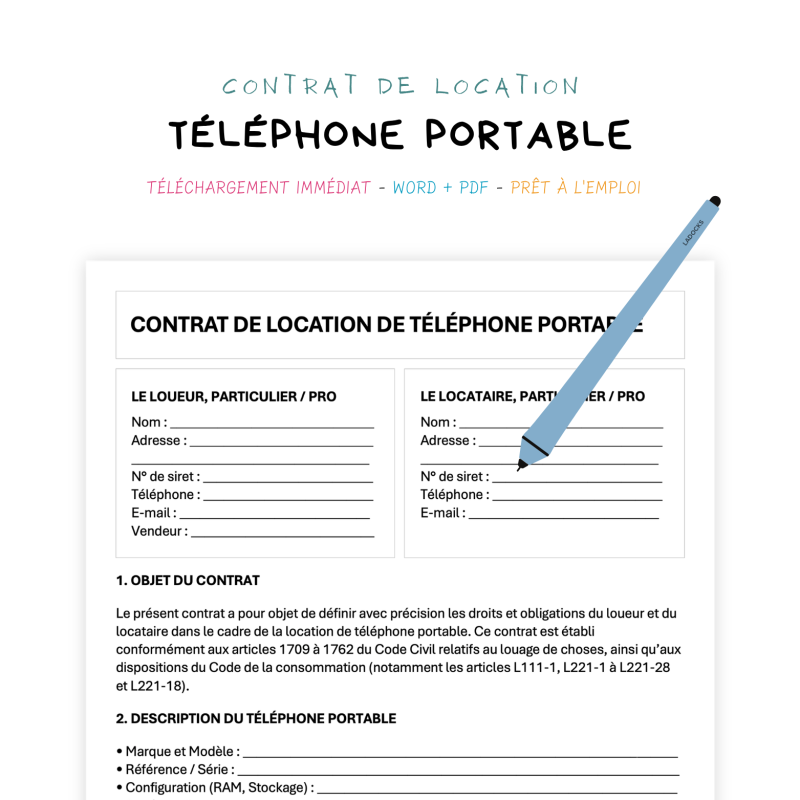 téléphone portable Contrat de Location de Téléphone Portable