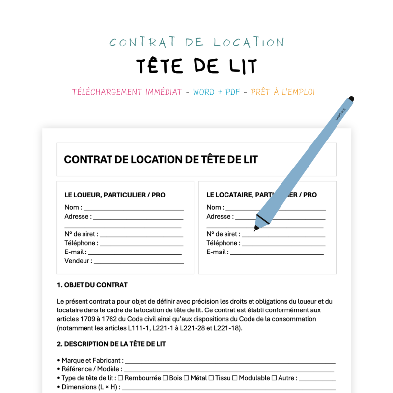 tête de lit Contrat de Location de Tête de Lit
