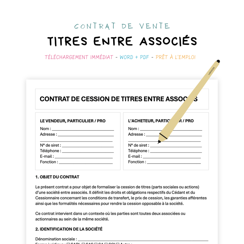 titres entre associés Contrat de Cession de Titres entre Associés