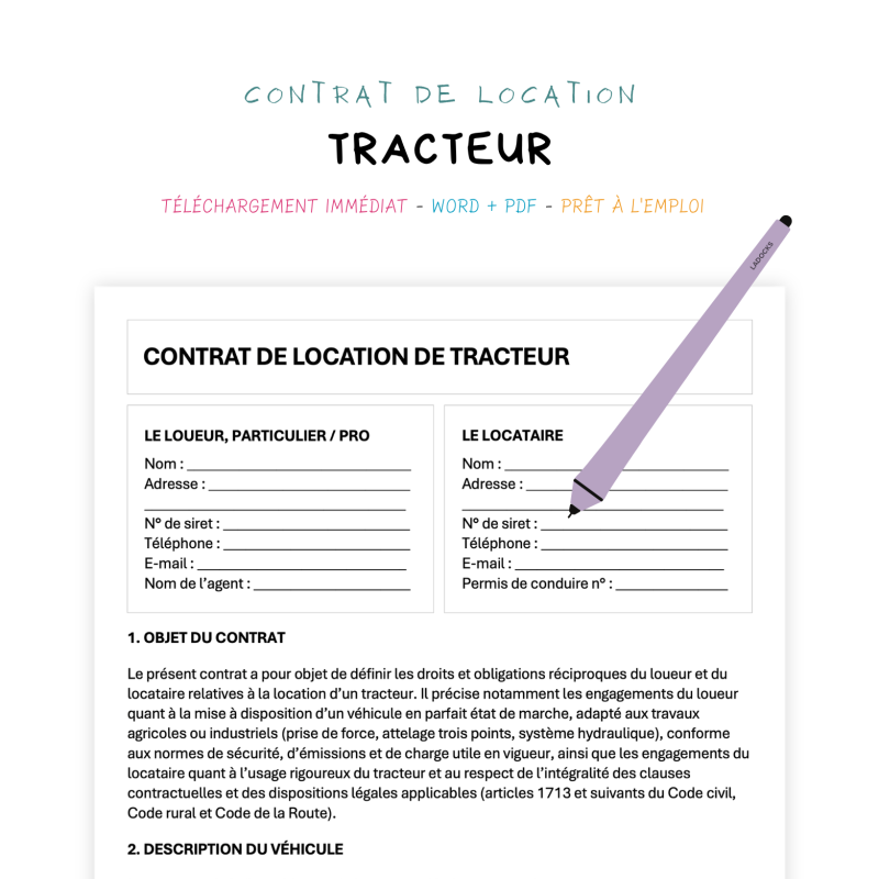 tracteur Contrat de Location de Tracteur