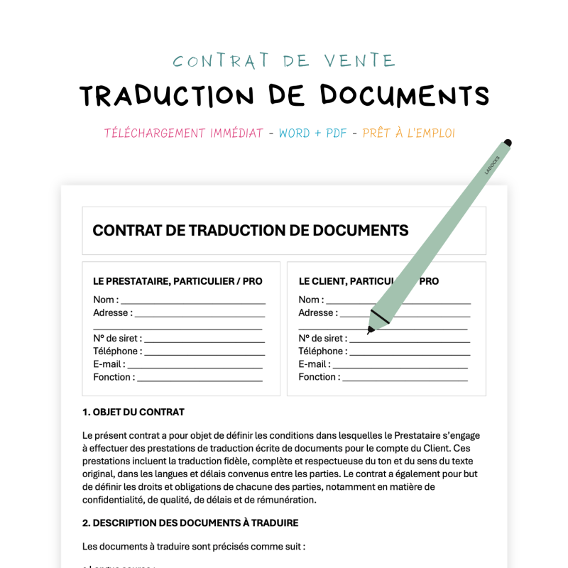traduction de documents Contrat de Traduction de Documents
