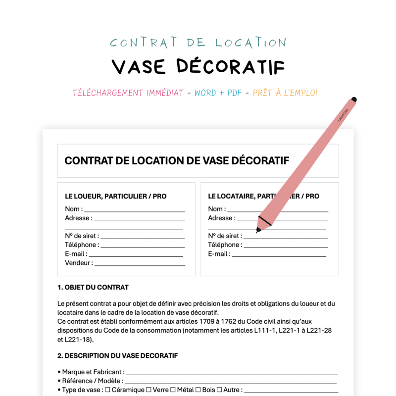 Contrat de Location de Vase Décoratif