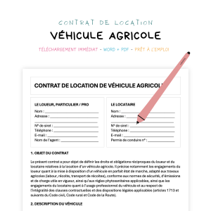 véhicule agricole Contrat de Location de Véhicule Agricole