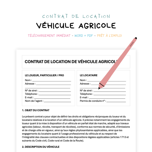Contrat de Location de Véhicule Agricole