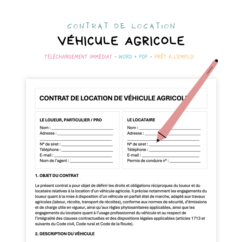 véhicule agricole Contrat de Location de Véhicule Agricole