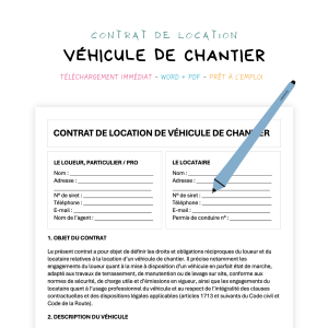 véhicule de chantier Contrat de Location de Véhicule de Chantier