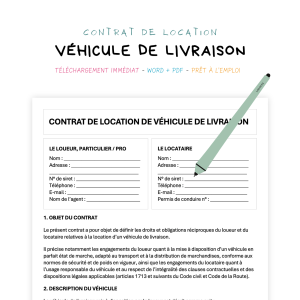 véhicule de livraison Contrat de Location de Véhicule de Livraison