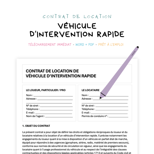 véhicule d’intervention rapide Contrat de Location de Véhicule d'Intervention Rapide