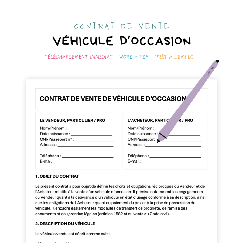 véhicule d’occasion Contrat de Vente de Véhicule d’Occasion