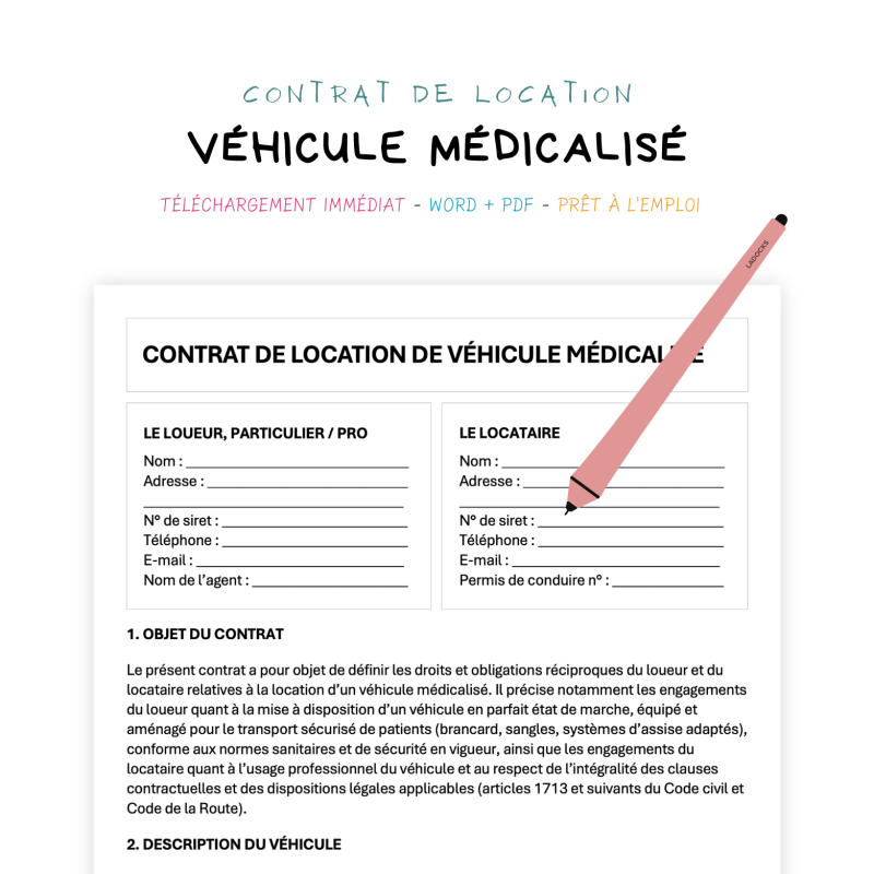 véhicule médicalisé Contrat de Location de Véhicule Médicalisé
