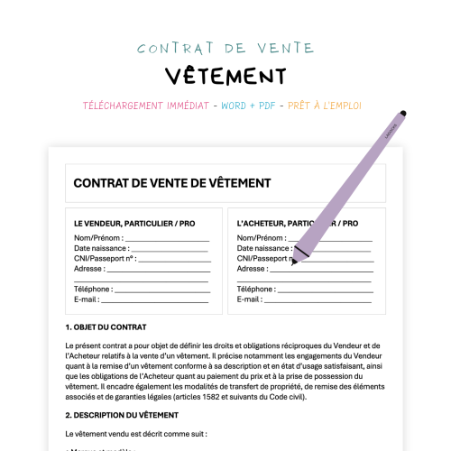Contrat de Vente de Vêtement