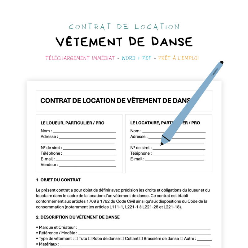 vêtement de danse Contrat de Location de Vêtement de Danse