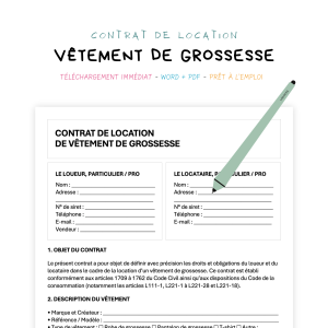 vêtement de grossesse Contrat de Location de Vêtements de Grossesse