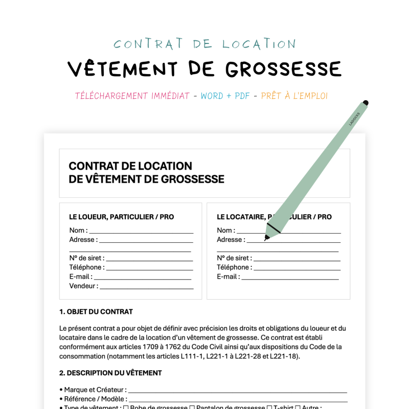 vêtement de grossesse Contrat de Location de Vêtements de Grossesse