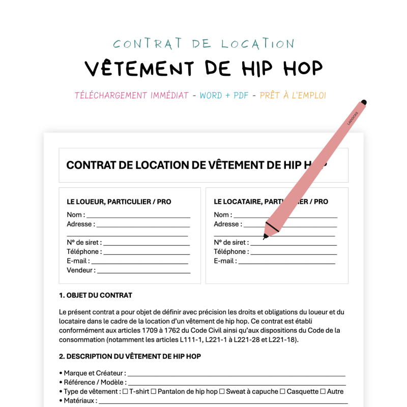 vêtement de hip hop Contrat de Location de Vêtement Hip-Hop