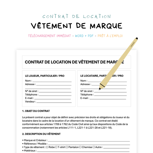 Contrat de Location de Vêtements de Marque