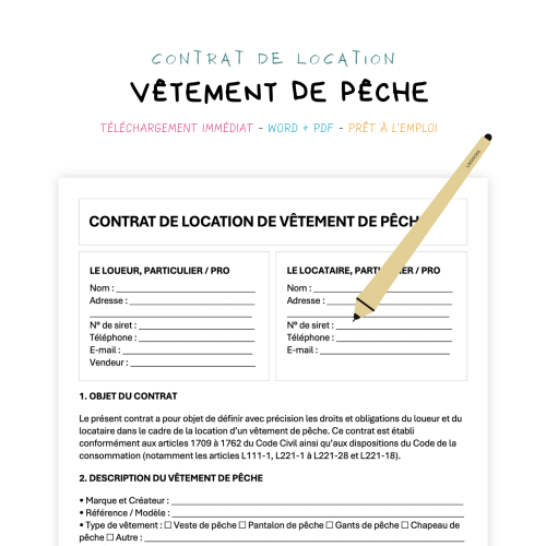 Contrat de Location de Vêtement de Pêche