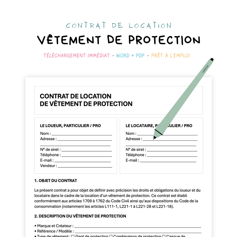 vêtement de protection Contrat de Location de Vêtements de Protection