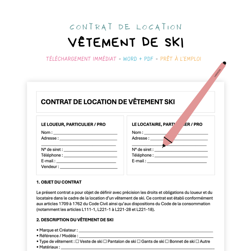 vêtement de ski Contrat de Location de Vêtements de Ski
