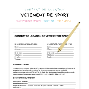 vêtement de sport Contrat de Location de Vêtements de Sport
