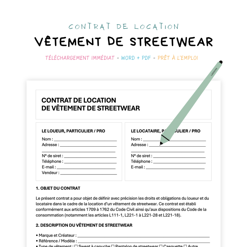 Contrat de Location de Vêtement Streetwear