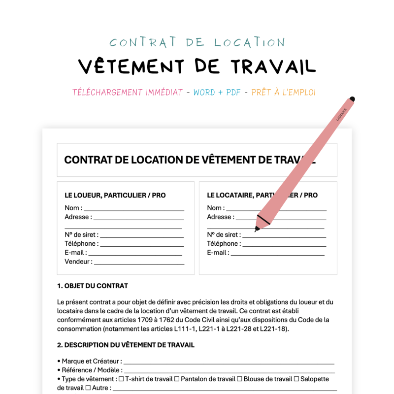 vêtement de travail Contrat de Location de Vêtements de Travail