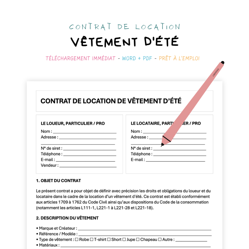 vêtement d'été Contrat de Location de Vêtements d’Été