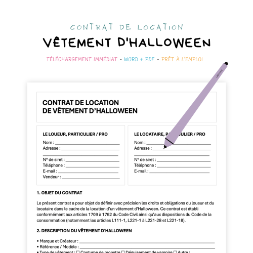 Contrat de Location de Vêtement d’Halloween