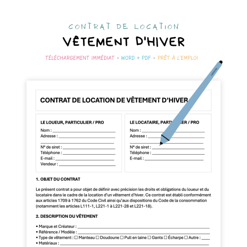 Contrat de Location de Vêtements d’Hiver