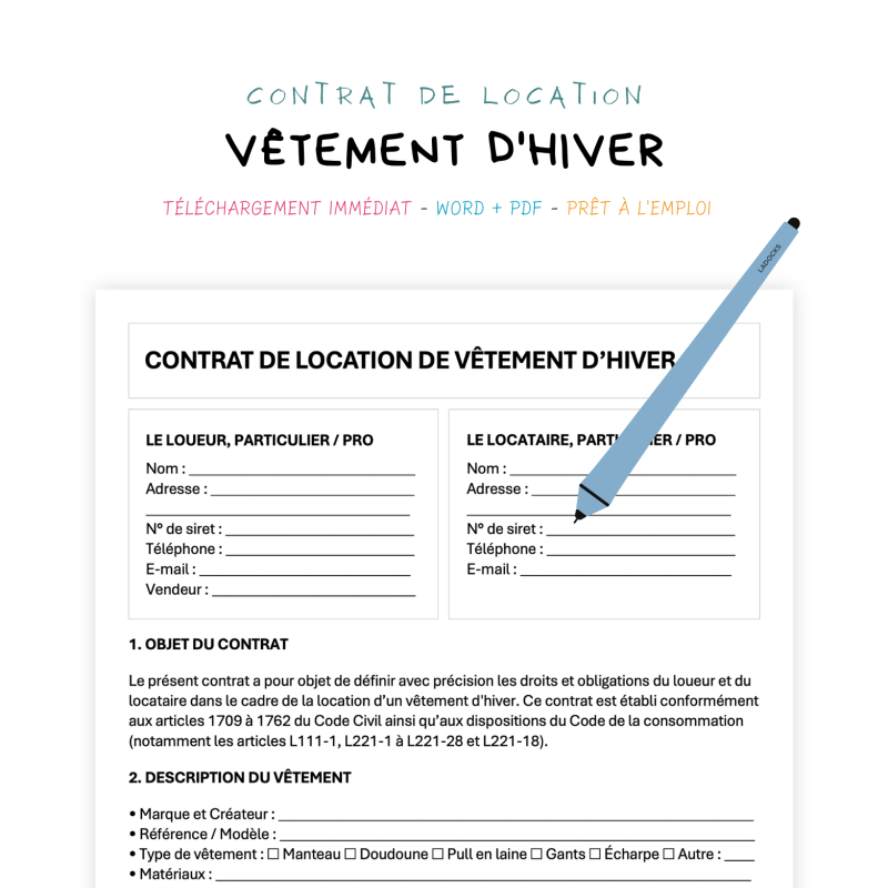 vêtement d'hiver Contrat de Location de Vêtements d’Hiver