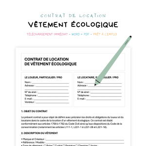 Contrat de Location de Vêtements Écologiques