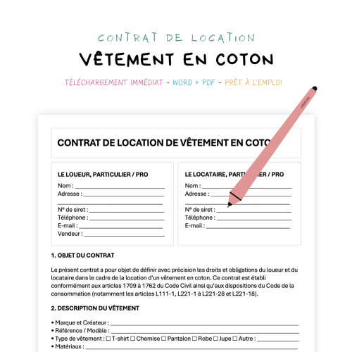 Contrat de Location de Vêtements en Coton