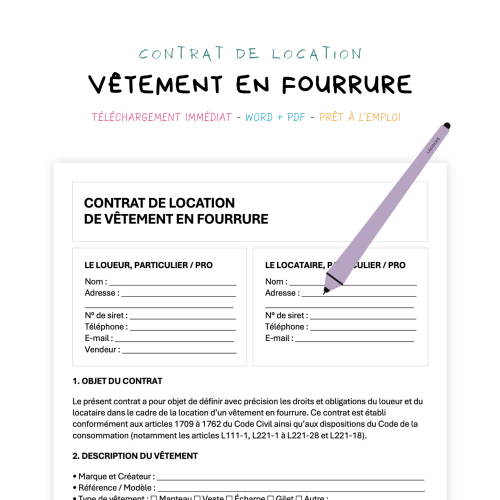 Contrat de Location de Vêtements en Fourrure