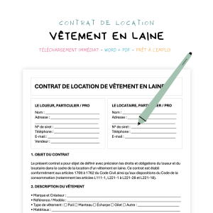 vêtement en laine Contrat de Location de Vêtement en Laine