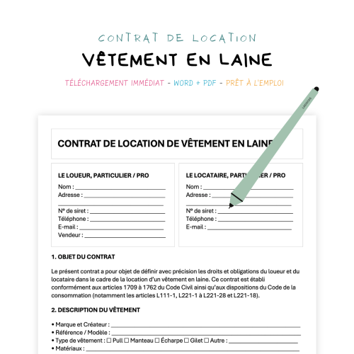 Contrat de Location de Vêtement en Laine