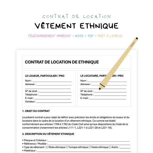 Contrat de Location de Vêtement Ethnique