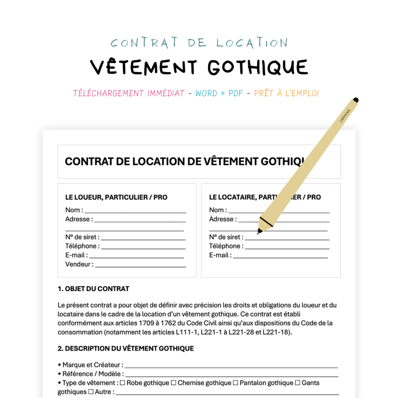 vêtement gothique Contrat de Location de Vêtement Gothique