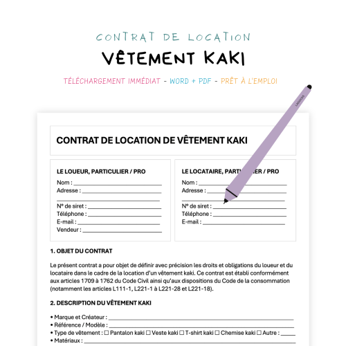 vêtement kaki Contrat de Location de Vêtement Kaki