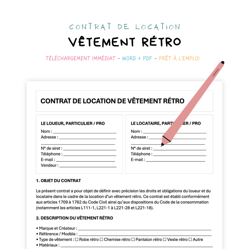vêtement rétro Contrat de Location de Vêtement Rétro