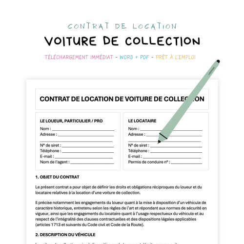Contrat de Location de Voiture de Collection