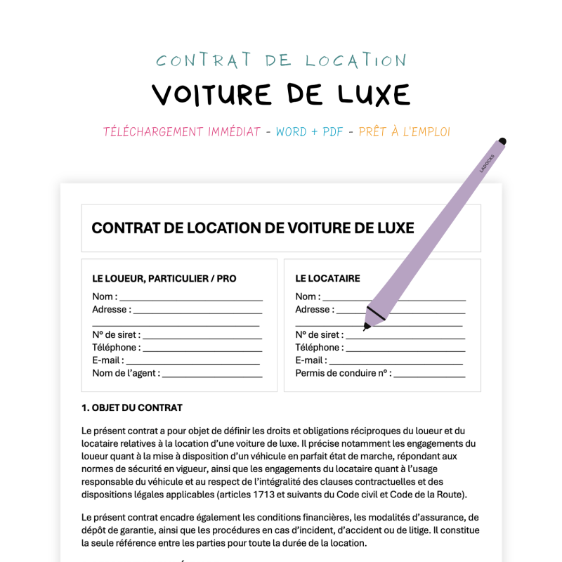 voiture de luxe Contrat de Location de Voiture de Luxe