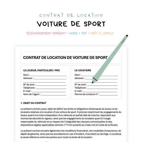 Contrat de Location de Voiture de Sport