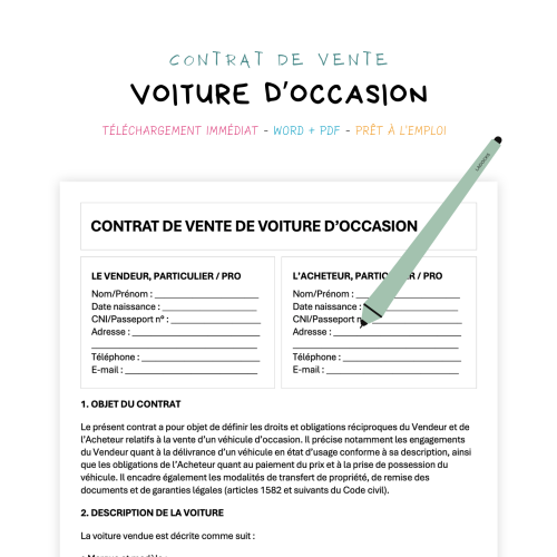 Contrat de Vente de Voiture d’Occasion