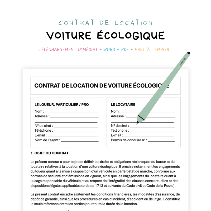Contrat de Location de Voiture Écologique