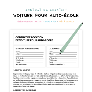 Contrat de Location de Voiture pour Auto-École