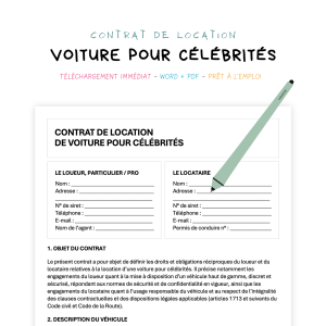 voiture pour célébrités Contrat de Location de Voiture pour Célébrités